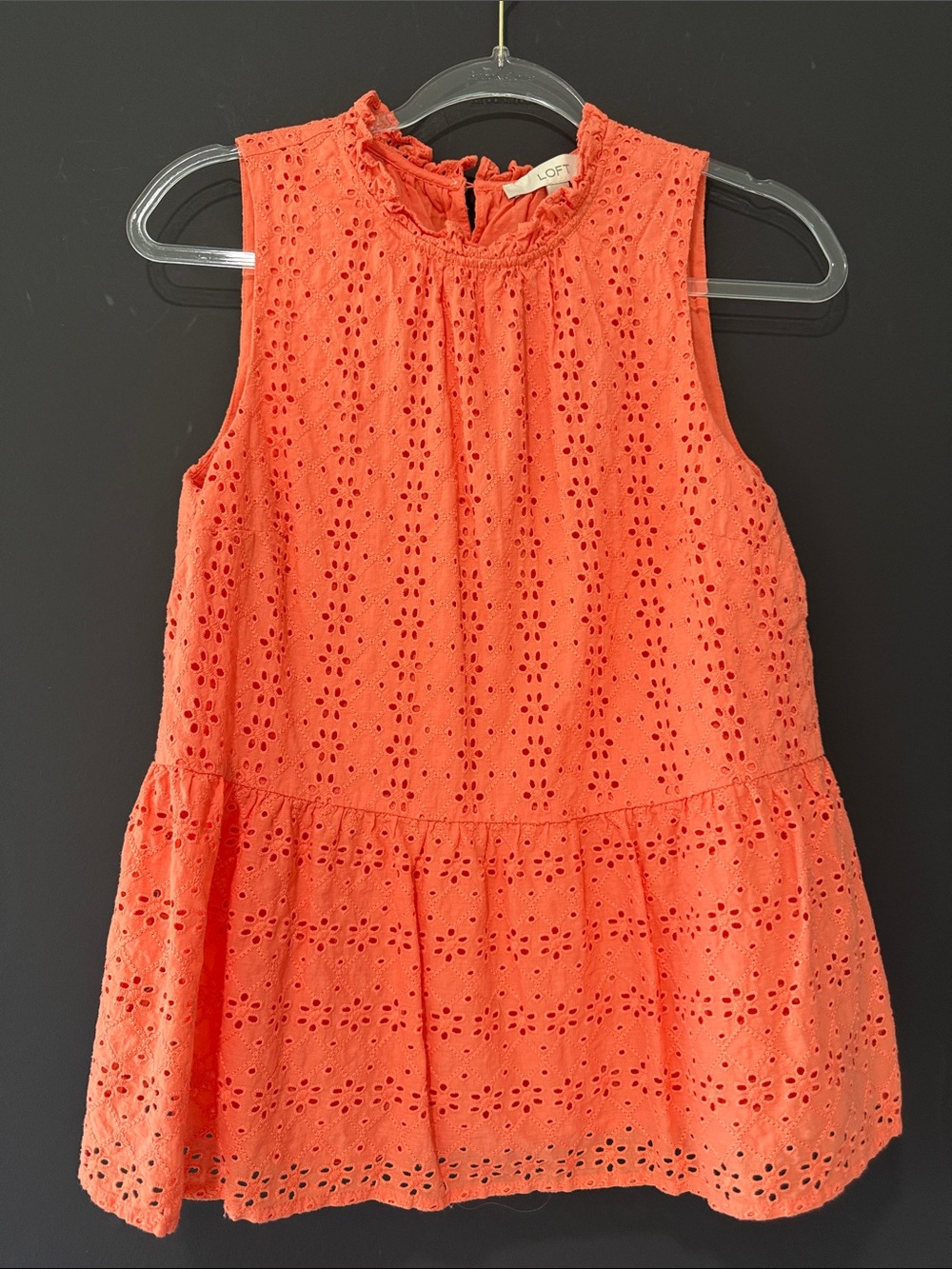 LOFT Coral Orange Eyelet Peplum